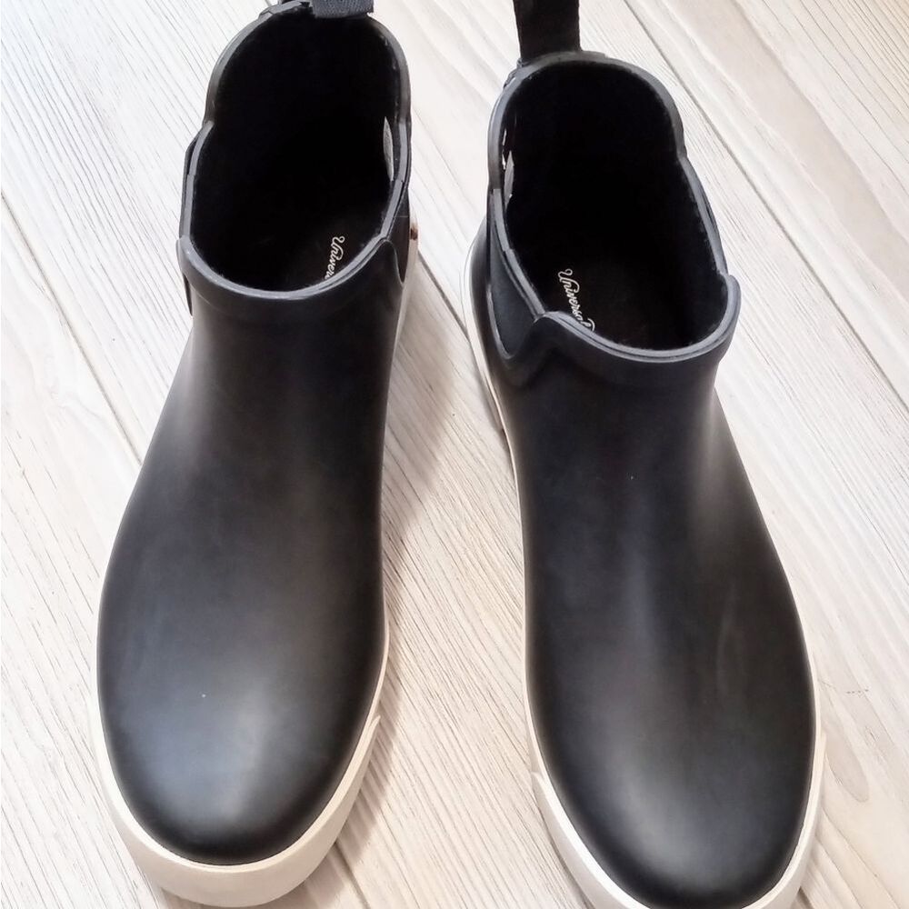 Universal Thread Black Slip-On Rain Boots with White Sole